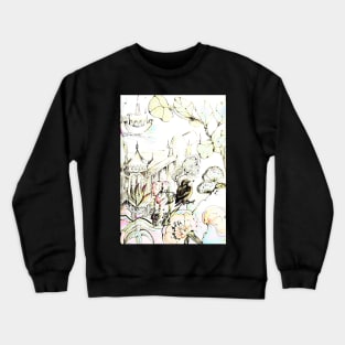 PRETTY ORIENTAL DECO PRINT PAGODA ASIAN ART POSTER FLORAL BIRD PRINT Crewneck Sweatshirt